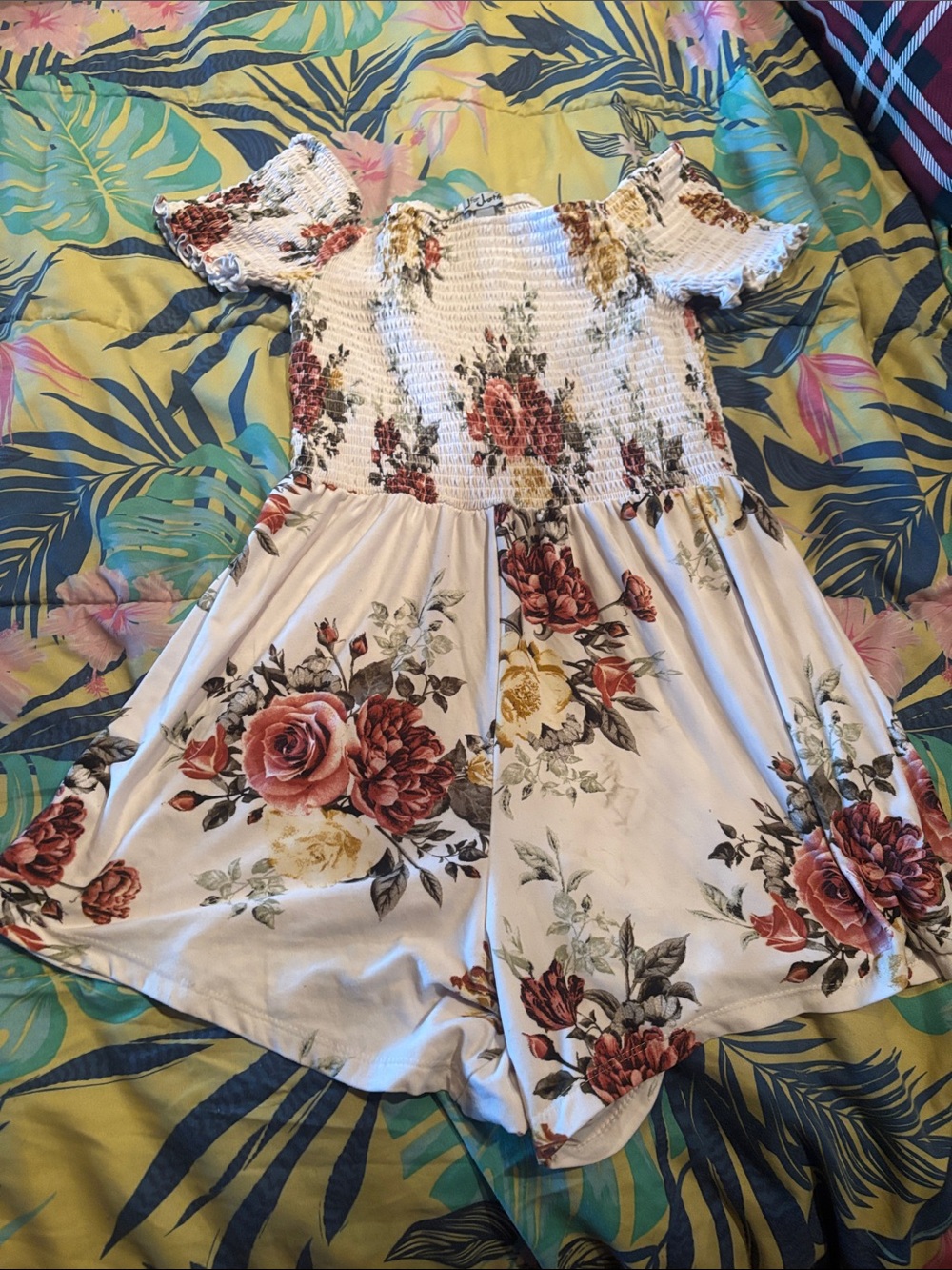 J for Justify Cream Floral Smocked Off-Shoulder Romper